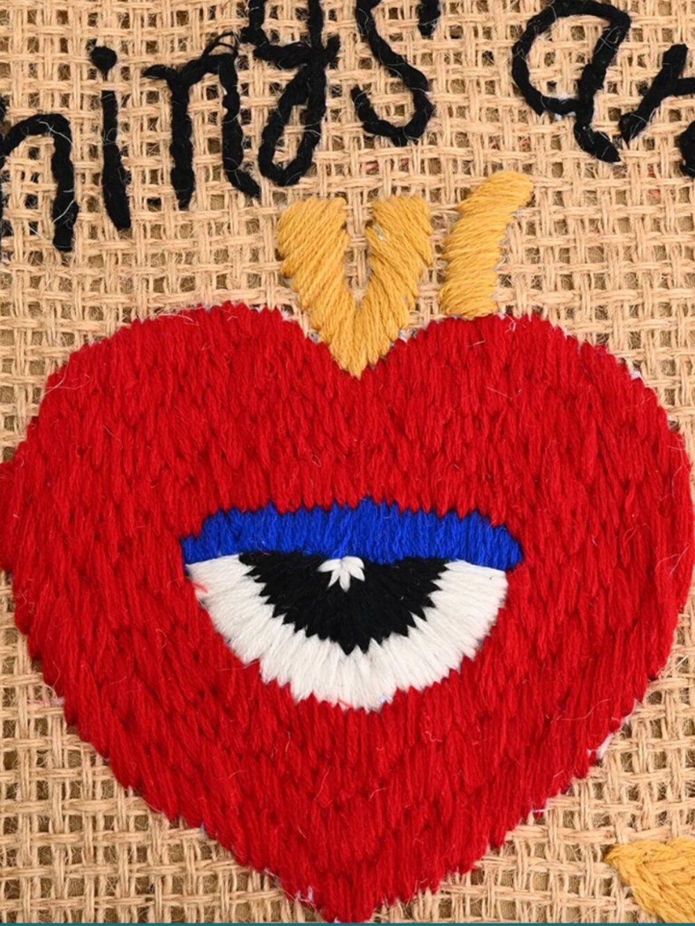 America & Beyond Good Things Are Coming Embroidered Jute Tote Handbag NWT - Picture 4 of 6